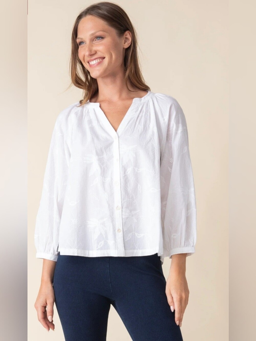 Habitat White Embroidered Button-Down Blouse